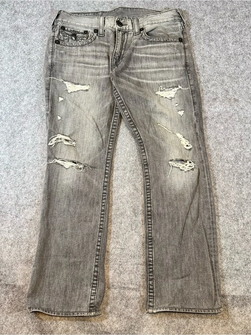 True Religion Ricky Big T Distressed Gray Jeans Size 34